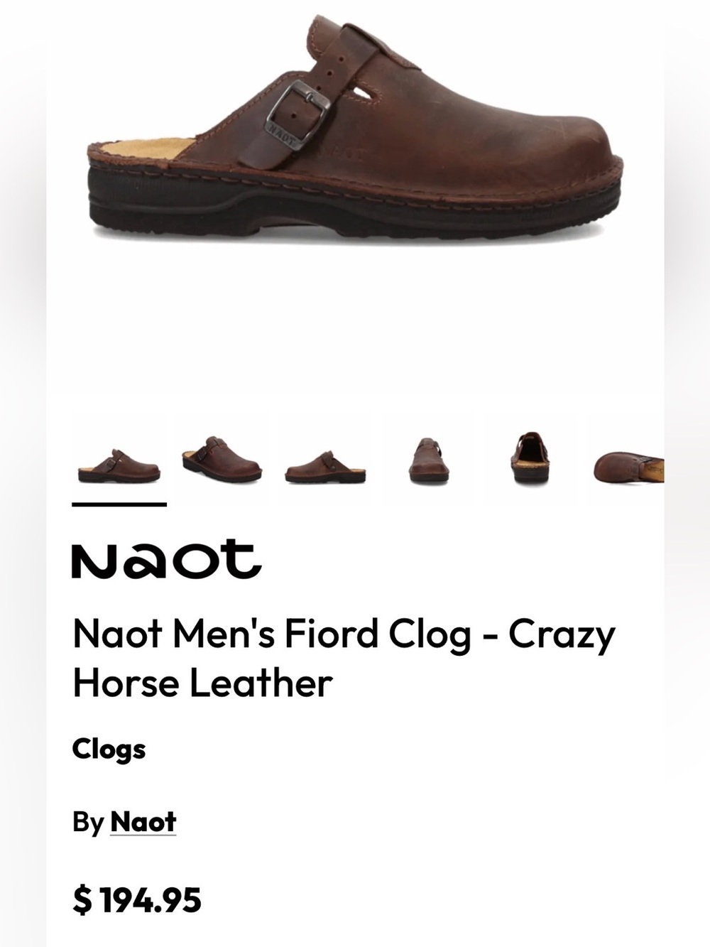 Naot Fiord Clogs Mens EU 45 US 12 Crazy Horse Leather Slip On Mule Buckle Strap - Picture 16 of 16